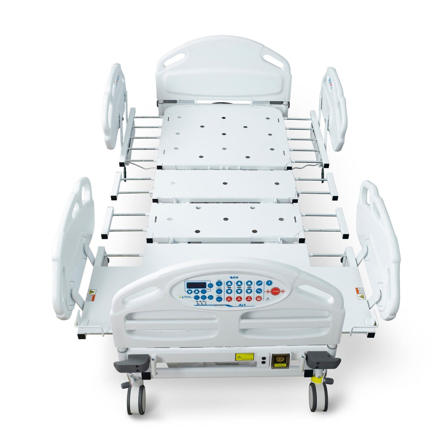 Prius Ai1 bariatric hospital bed with extra-wide, high-low adjustable features, designed for patient comfort and safety.