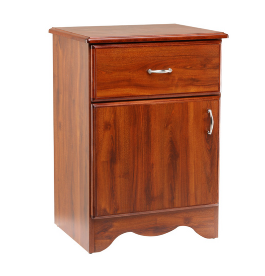 Drive Medical Mill Creek bedside cabinet with single drawer and open storage, designed for hospital beds and patient care.