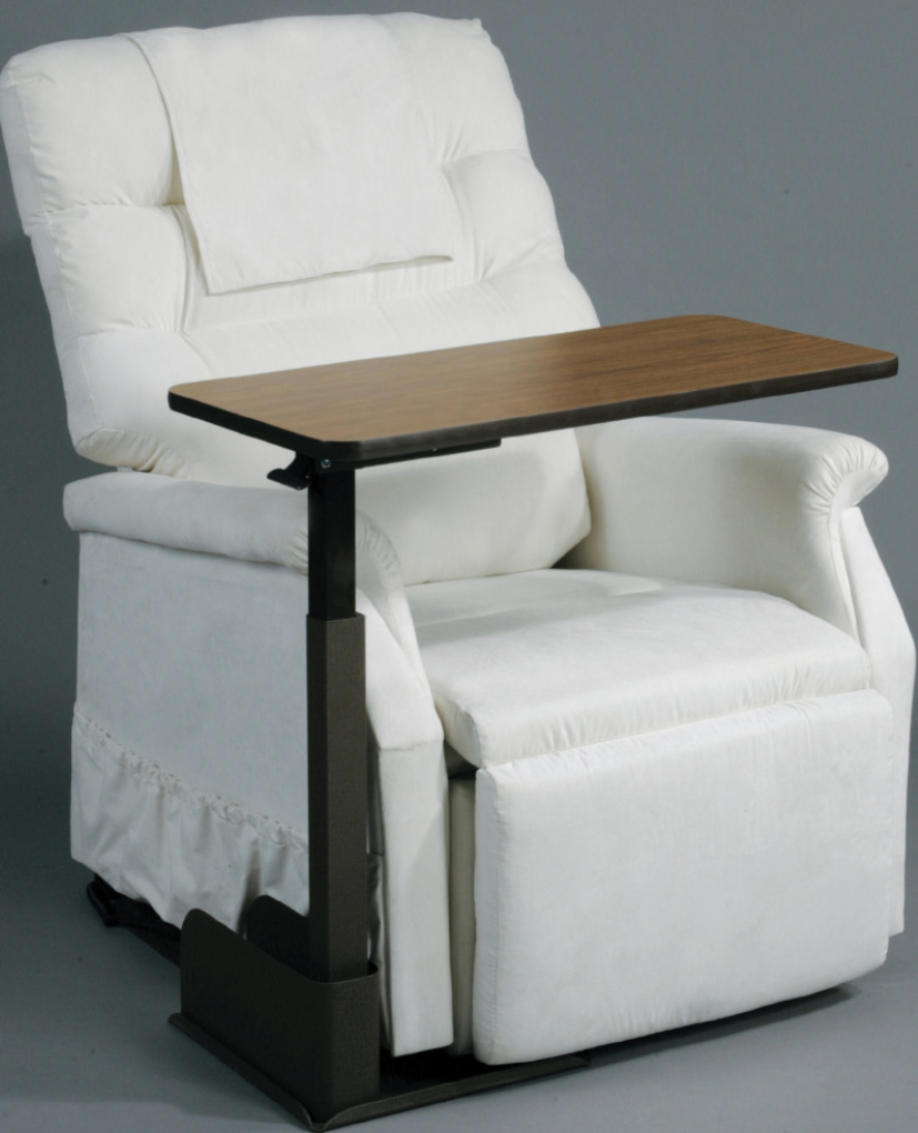 Drive Medical seat lift chair table, a functional furnishing with a wooden surface designed for use with lift chairs.