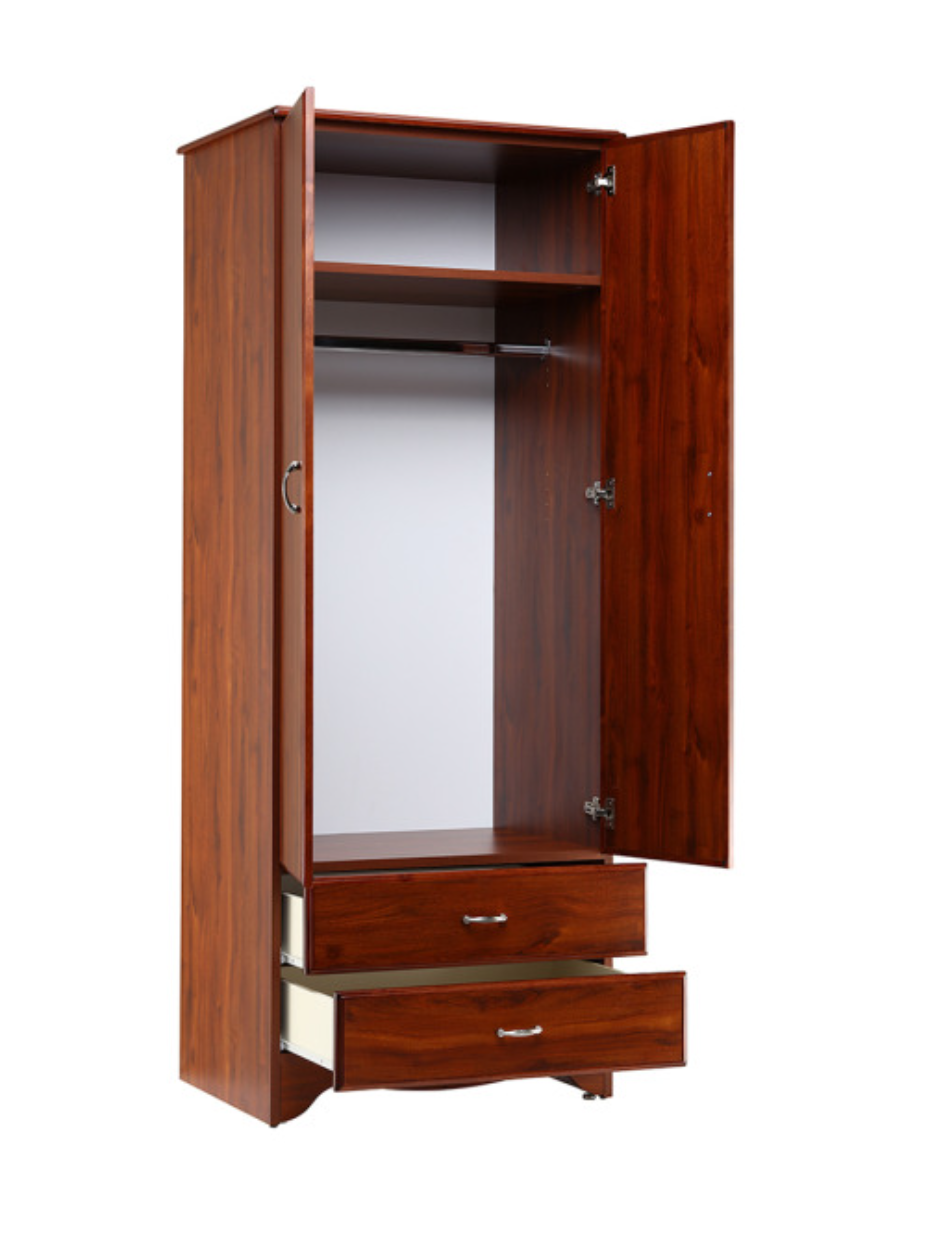 Drive Medical 1-door and 2-drawer wardrobe in a furnishing setting, featuring a sleek design with ample storage space.