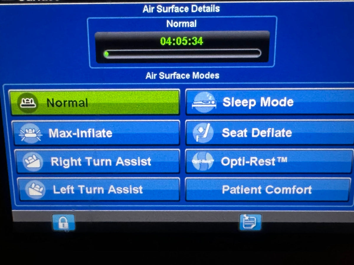 Hospital bed with air mattress, Hill Rom P7500 Progressa Bed without percussion feature, showcasing adjustable support and comfort.