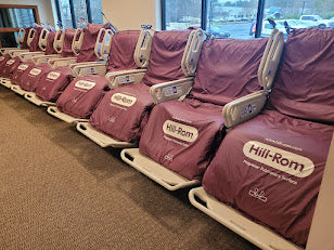 Hospital bed with air mattress, Hill Rom P7500 Progressa Bed without percussion feature, designed for patient comfort and care.