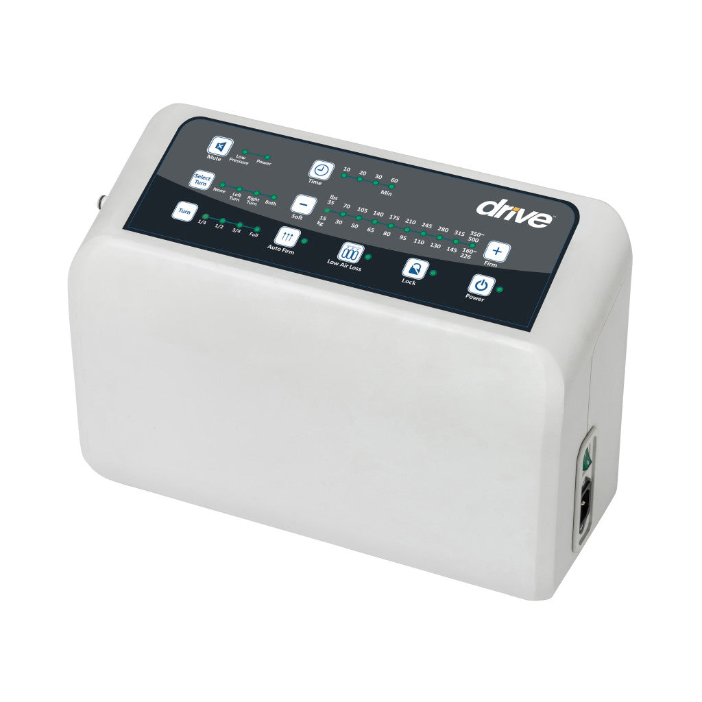 Drive PreserveTech lateral rotation system with on-demand low air loss pump on hospital bed with air mattress for patient comfort and pressure relief.