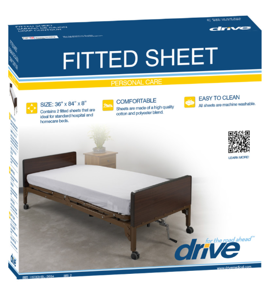 Drive fitted bed sheet on a neatly made bed, showcasing soft, wrinkle-free fabric and secure elastic edges for a snug fit.